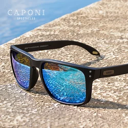 CAPONI Blue Mirror Sunglasses Men TR-90 Frame Polarized UV Ray Cut Lense Eyewear Vintage Fashion Square Men's Sun Glasses CP9417