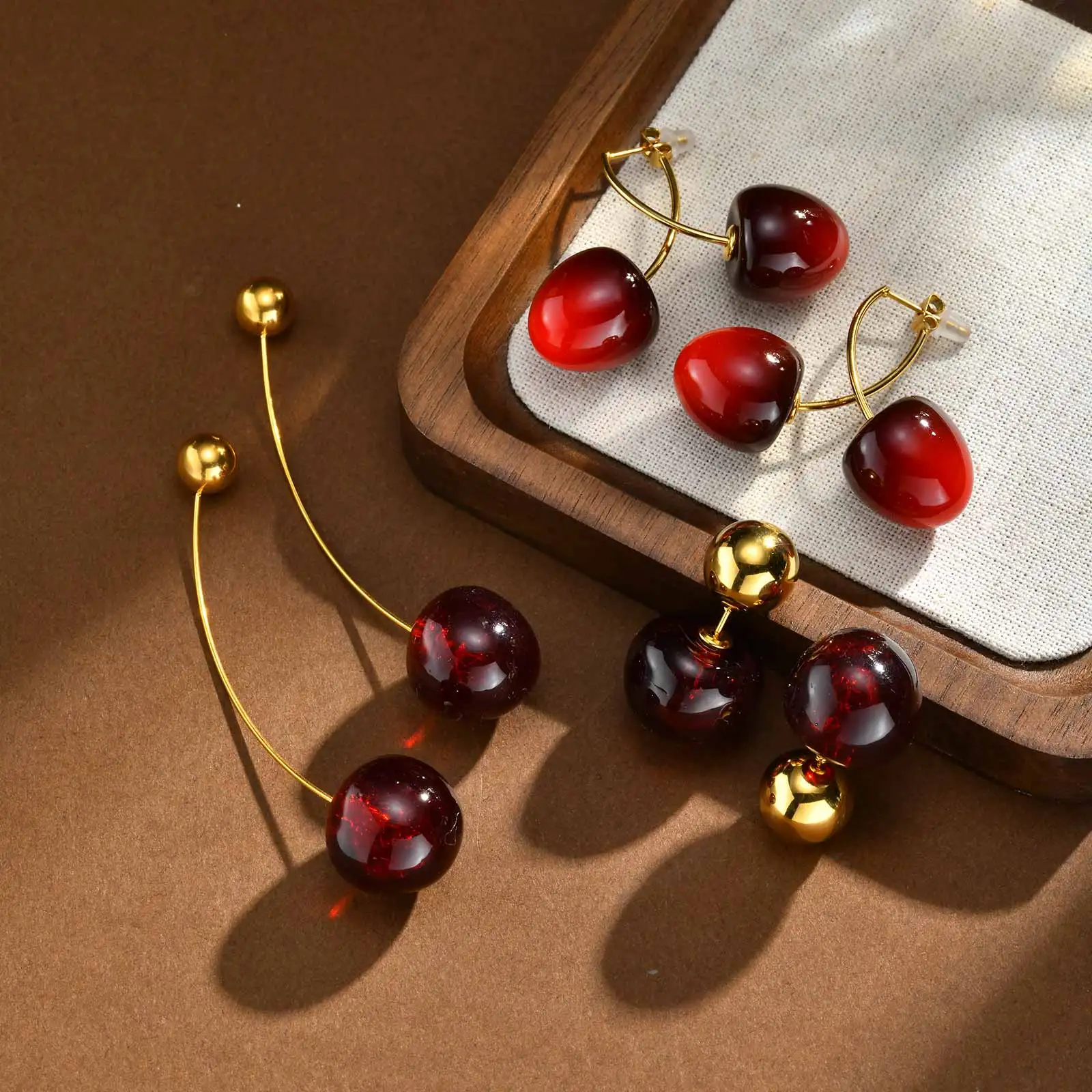 Sweet Cherry Earrings for Women, Stainlesss Steel Cherry Dangle Earring  Kpop Jewelry Trendy Accessories