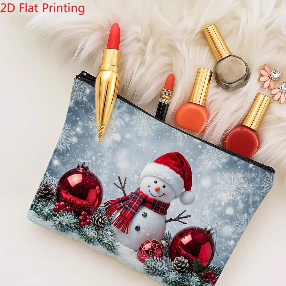 1pc Winter Holiday Makeup Bag Snowman And Red Decorations for Daily Cosmetics And Small Items Halloween Makeup Case
