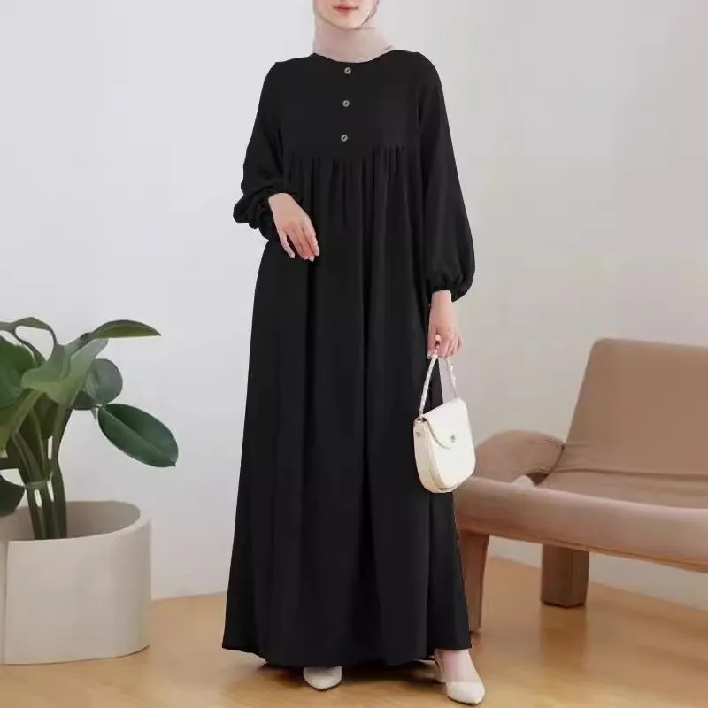 

New women's fashion casual puffed sleeves simple loose solid color robe