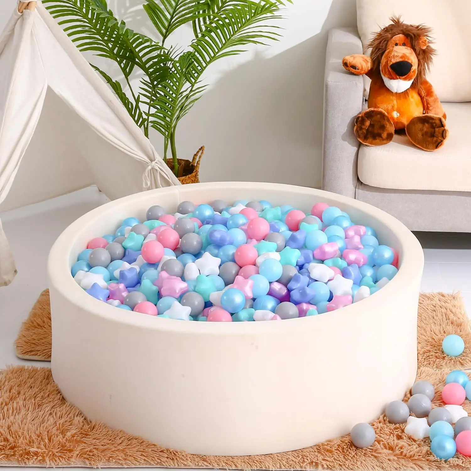 Ball Pit Balls 100 perles rose vert bleu blanc, formes d'étoiles pour bébés enfants parc boules en plastique pour boules de jeu de piscine à balles