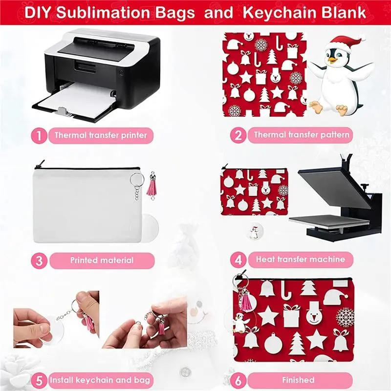 Hot kf-30 Pieces Sublimation Blanks Pouch DIY Heat Transfer Makeup Bags Iron On Transfer Zipper Canvas Pen Case For Women Kids