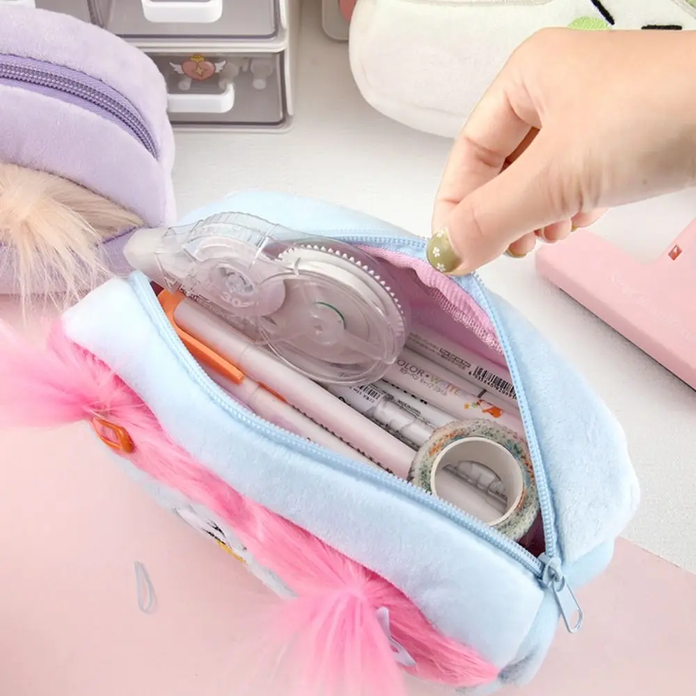 

DIY Fluffy Hair Afro-Hair Doll Pen Bag Large Capacity Zipper Pencil Case Holder Funny Stationery Storage Soft Pen Bag Gift