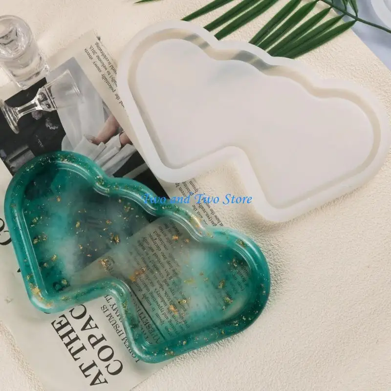 HX6F Double Heart Tray Mold Epoxy Resin Mold DIY Storage Dish Plate Mould Craft