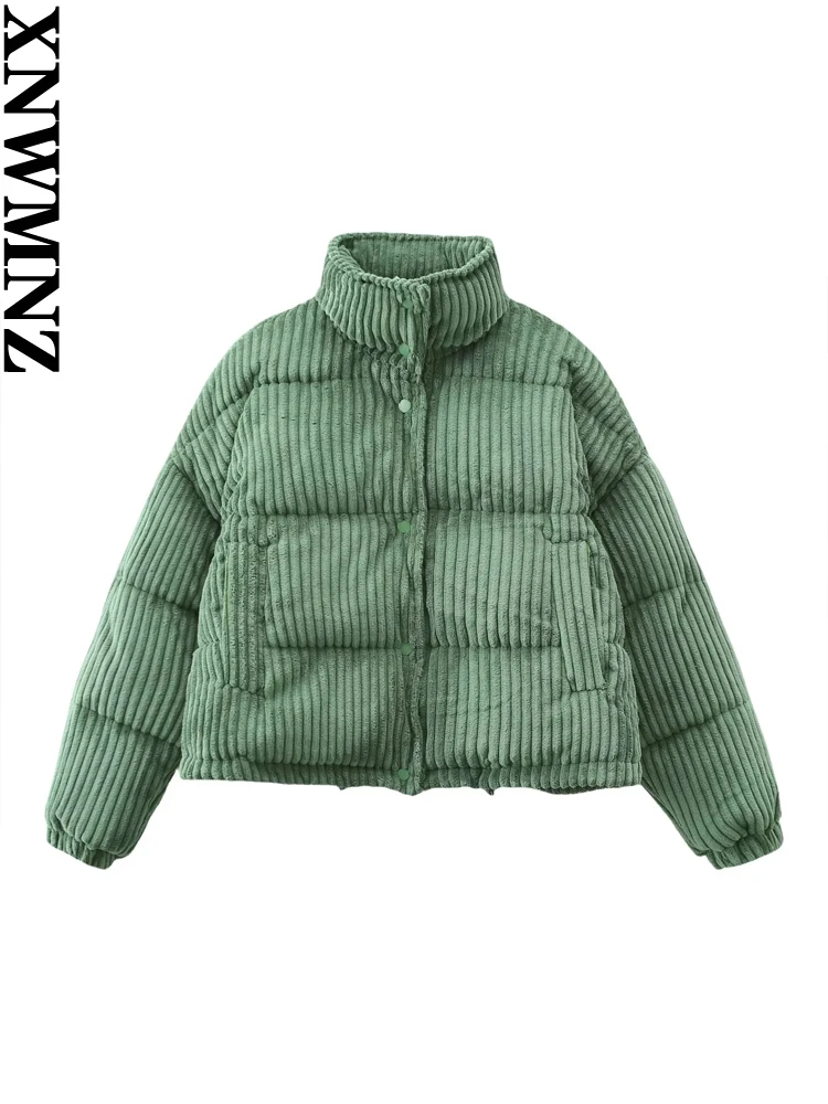 XNWMNZ Women Fashion 2023 Autumn/Winter Corduroy Padded Jacket Coat Women High Neck Long Sleeve Versatile Female Warm Outerwear