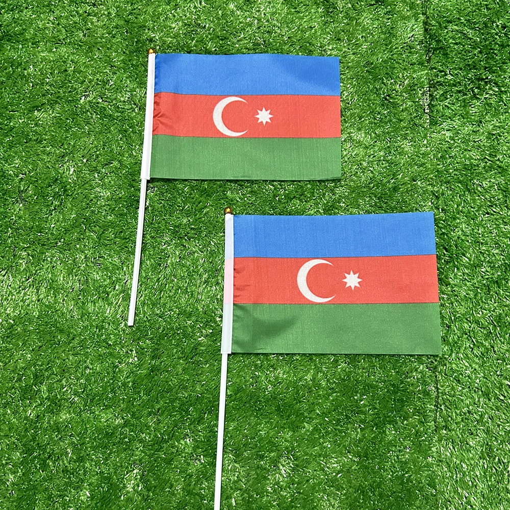(SKY FLAG)Azerbaijan hand flag 10/20/50 pcs 14*21cm Azerbaijan Hand Waving Flag with plastic flagpole for decoration