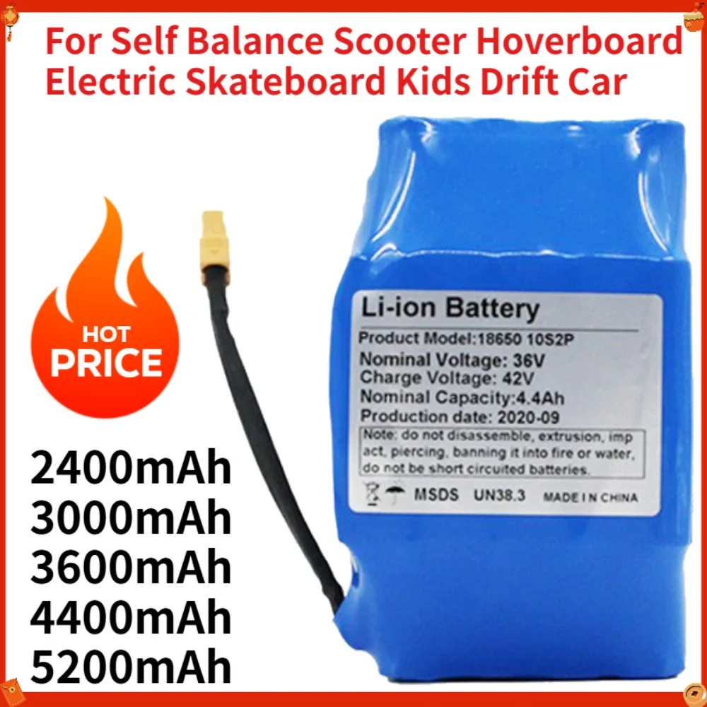 Replacement 36V 42V 4.4Ah Battery Pack for Self Balance Scooter Hoverboard Electric Skateboard Kids Drift Car Li-ion Batteries
