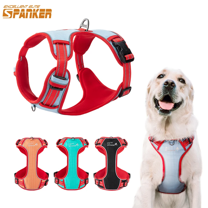 Adjustable Nylon Dog Harness Vest Reflective Soft Breathable No Pull Dog Harness Pet Harness Leash For Small Large Dogs