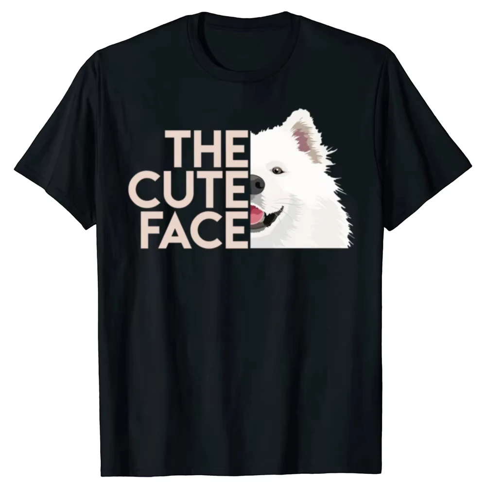 Funny Cute Face Samoyed Dog Graphic Tee Unisex Crew Neck Short Sleeve Loose Casual Dog Lover Vacation Streetwear Tops