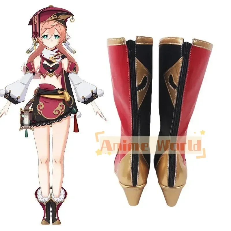 Genshin Impact Yanfei Rot Schwarz Schuhe Cosplay Stiefel Nach Maß Halloween Karneval Party Requisiten