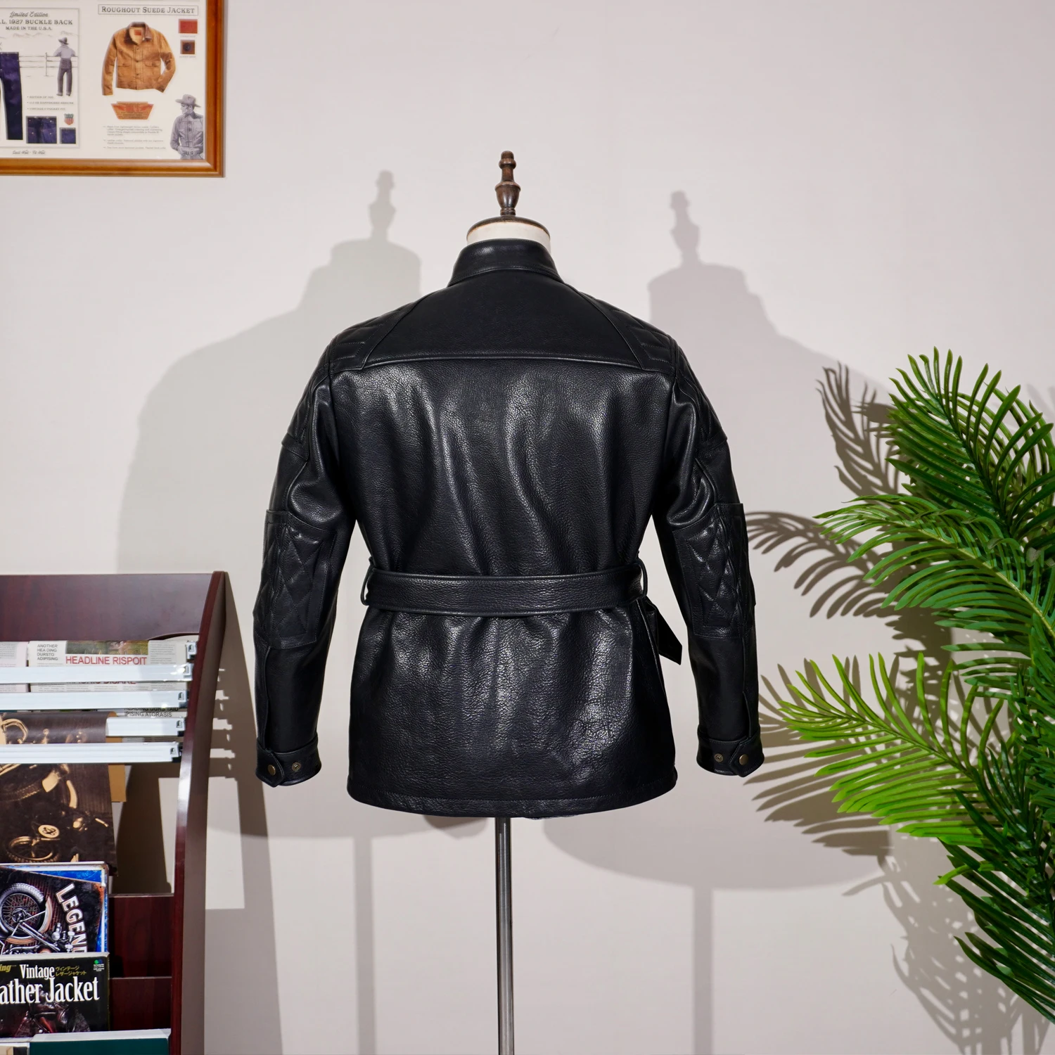 Tailor Brando Replica La*f Lauren RL Hunting Biker Multi-Pocket Full Grain Cowhide Leather Jacket Jacket Riding Tough Slim