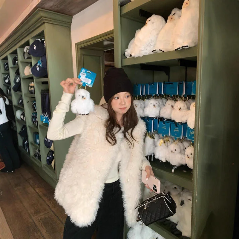 

Lamb Fur Vest Women's Autumn Winter Korean Version Cotton-Padded Jacket Thicken Girl's Fashion Vest Sleeveless Fur Warm Top Coat