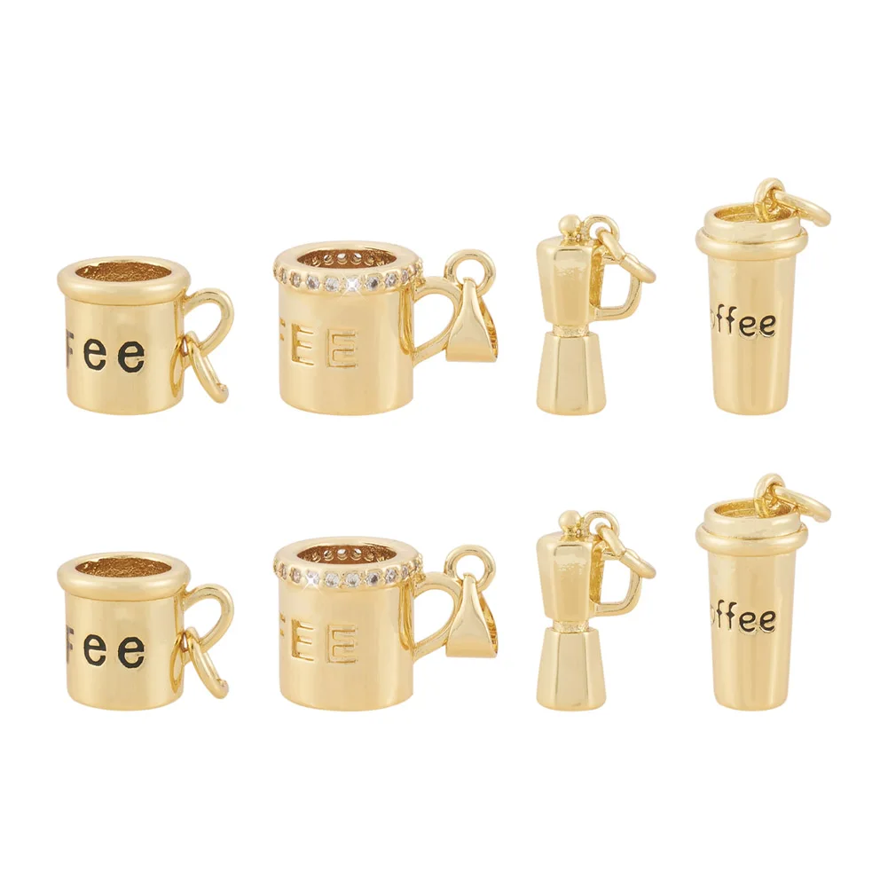 8Pcs Coffee Cup Charm Coffee Pot Brass Pendants 18K Gold Plated for Earrings Bracelet Necklae DIY Jewelry Making Accessories