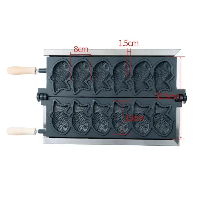 Máquina Eléctrica para Taiyaki con Control de Temperatura Dual, Molde Antiadherente para Pescado, Máquina Comercial de Gofres de Pescado de Acero Inoxidable