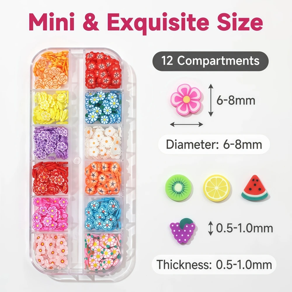 600Pcs/Fruit Soft Ceramic Slices 12 Grid Boxed Nail Accessories Handmade DIY Materials, Mini Handmade Decorative Accessories