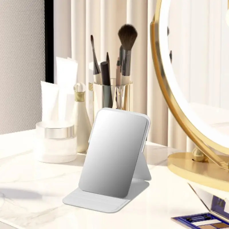 Foldable Makeup Mirror High Definition Frameless Travel Mirror Foldable Portable Multifunctional Vanity Mirror With Soft PU