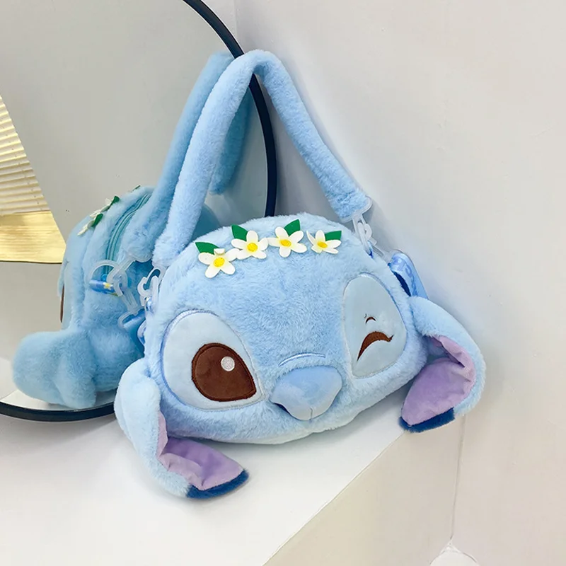 New Disney Star Baby Stitch Angel Baby Plush Doll Large Capacity Cartoon Soft Shoulder Bag Fashion Casual Women Diagonal Bags