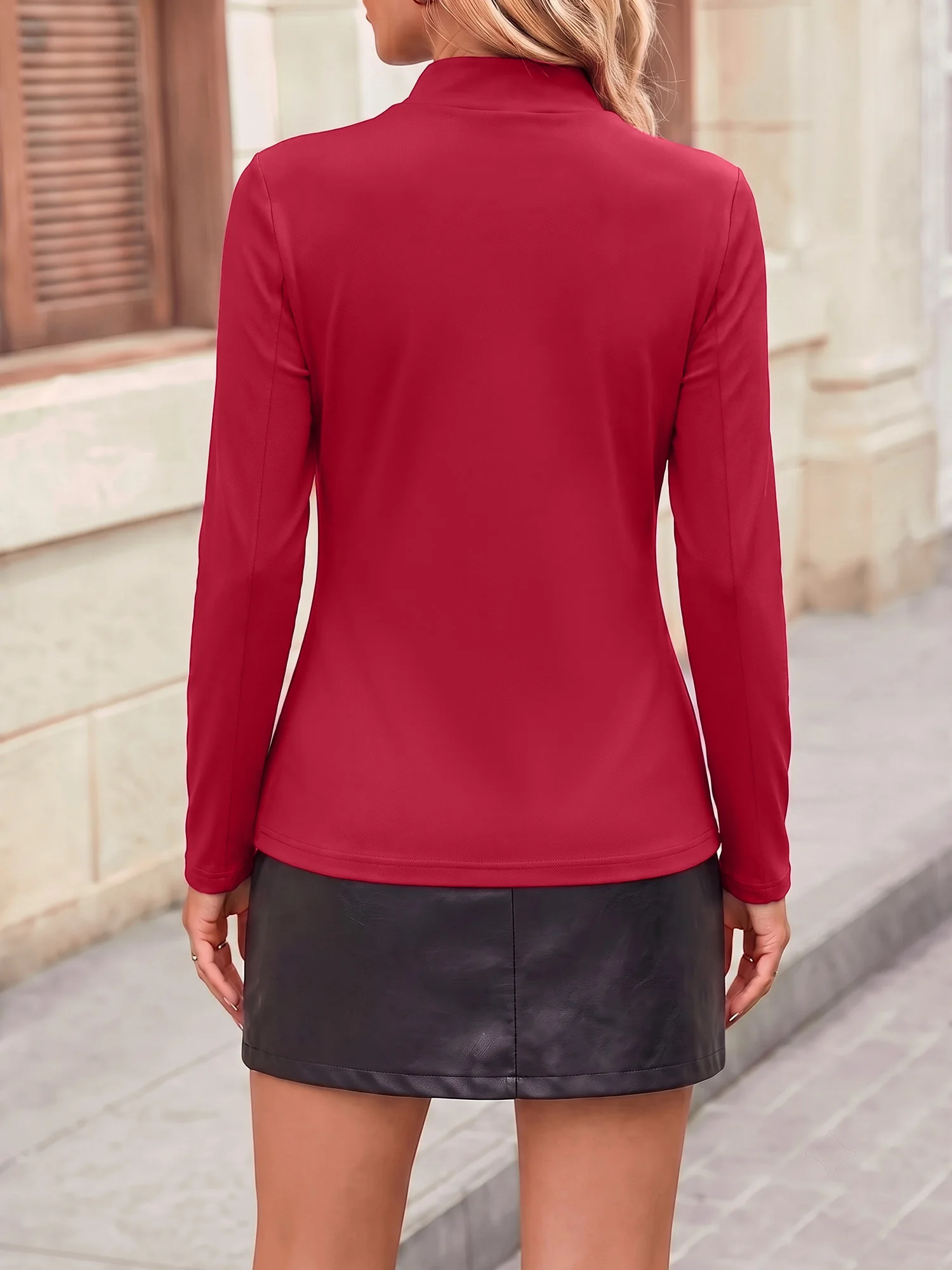 Women Slim Fit Stand Neck Open Blazer Plain Color Long Sleeve Business Outercoat Jacket Solid Wine Red For Daily Office