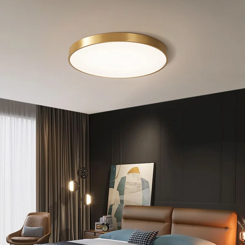 Remote Control LED Ceiling Lamp Brass Minimalist Bedroom Dining room Foyer Ceiling Light Gold Copper Surface Mount Hanglamp