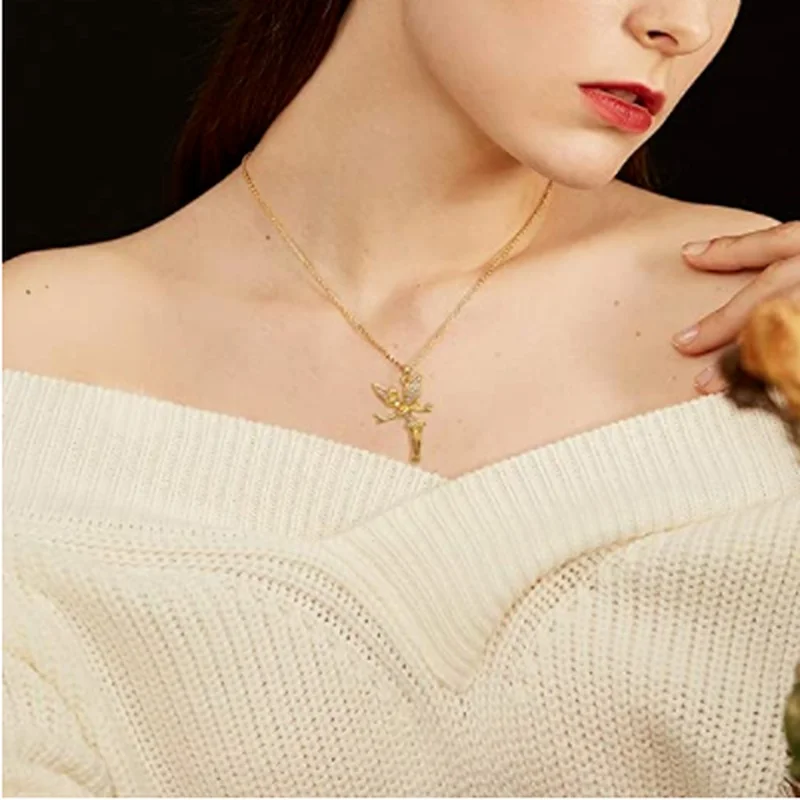 Fashion Gold Plated Fairy Necklace Angel Jewelry Zircon Wing Pendant Necklaces for Women Birthday Anniversary Gift Wholesale