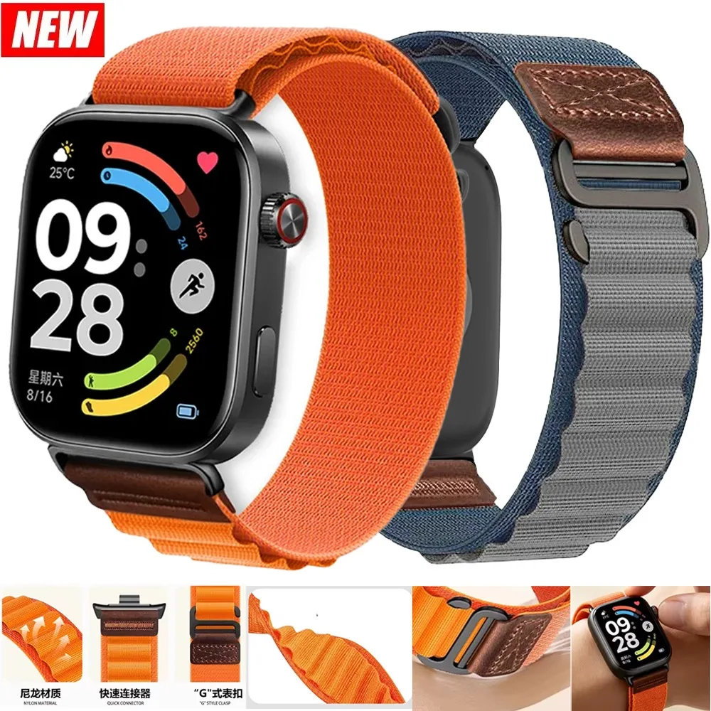 Sport-Nylon-Retro-Leder-Etikettenarmband für Redmi Watch 6 5 4 Weiches Komfortables Uhrenarmband Correa Xiaomi Mi Band 10 Pro 9 Pro 8 Pro