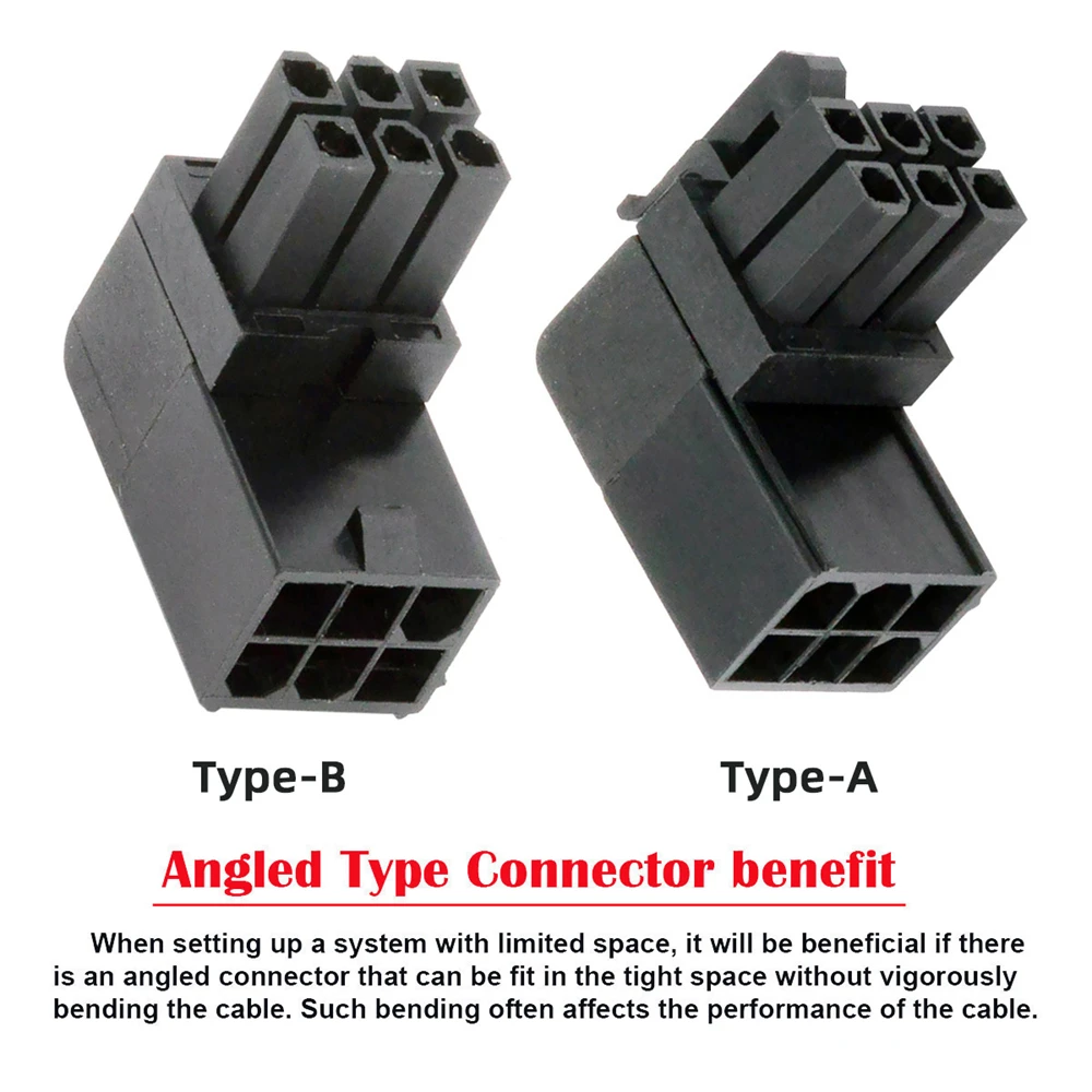 Cablec ATX 6Pin adaptor Header daya jantan ke betina untuk kartu grafis GPU 90 derajat naik turun miring 2 buah/lot