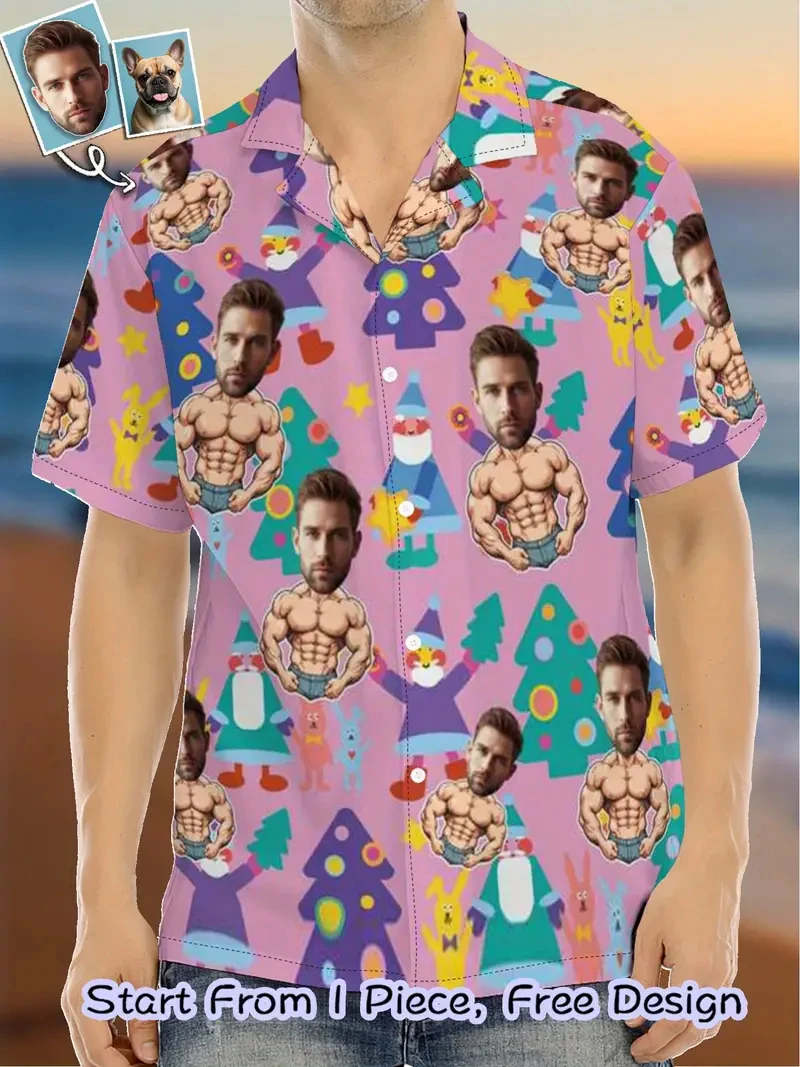 تخصيص الوجه عيد الميلاد قميص جديد مضحك شخصية ثلاثية الأبعاد مطبوعة سانتا قمصان 2025 عيد ميلاد سعيد قصيرة الأكمام التلبيب القمصان DIY بها بنفسك