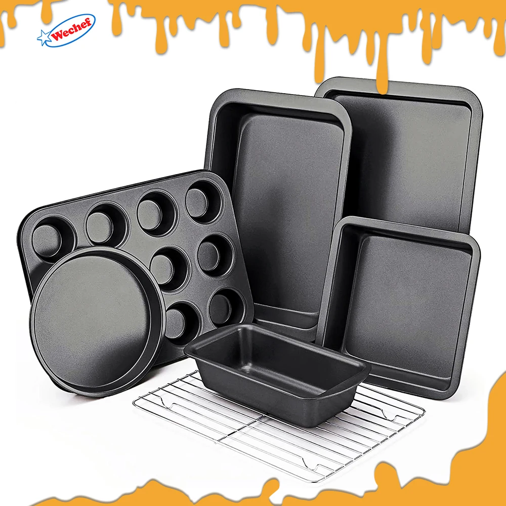 

Baking Pans Sets, Nonstick Bakeware Set 7-Piece with Round/Square Cake Pan, Loaf Pan, Muffin Pan, Cookie Sheet, Roast Pan Set