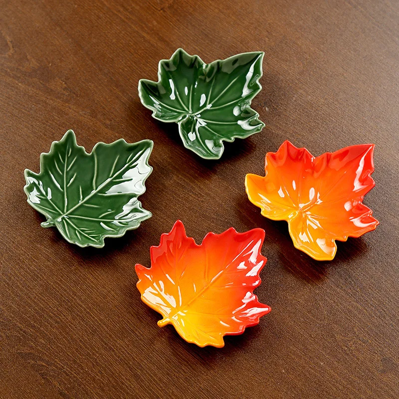 Ceramic JewelryDish Maple Leaf Shape Ring Holder Bowl Earring Organizer Plate Small JewelryCatchall ForSinking Vanity Nightstand