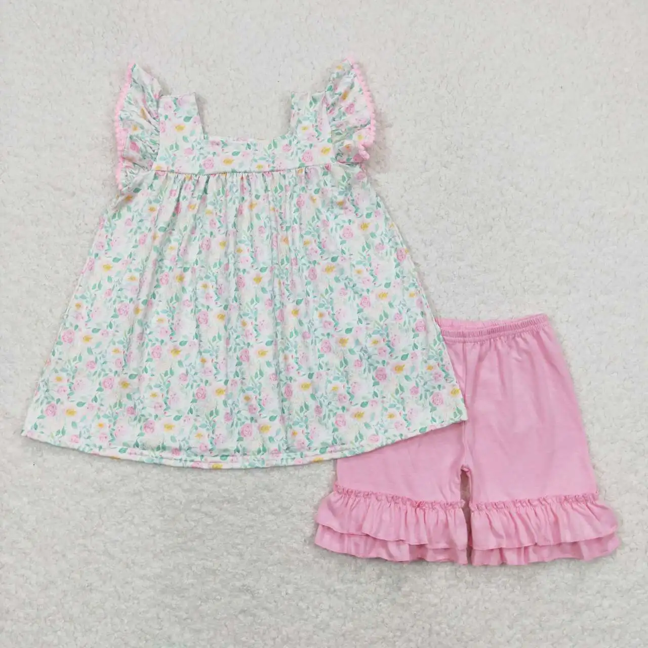 

GSSO0487 New Arrival Toddler Clothes Short Sleeve Top With Shorts Set Kids Girls Summer Outfits