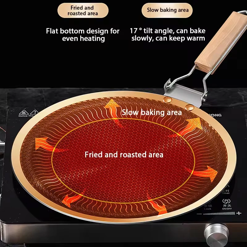 Assadeira redonda de aço inoxidável, 34/38cm, fundo em favo de mel, carvão, design antiaderente, assadeira para churrasco ao ar livre