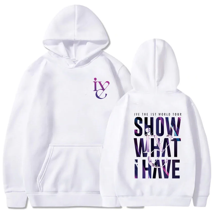 IVE The 1ST World Tour Show ما لدي Merch هوديس Kpop كم طويل ملابس الشارع الشهير الرجال النساء قمصان سويت شيرت بقلنسوة ملابس الخريف