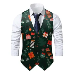 #Christmas 3D Printed Blazer Men's Vest Slim Vintage Single Breasted Men's Suit Vest Vintage Wedding Vest Autumn Winter