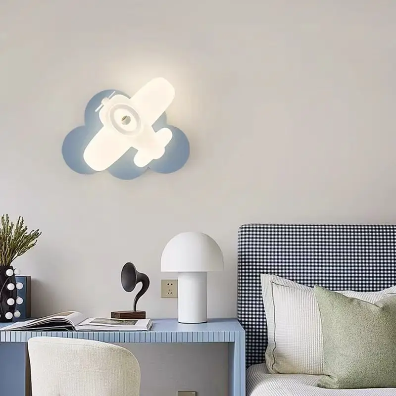 Modern Minimalist Tri-Color Changing Aircraft Wall Lamp Macaron Bedroom Bedside Eye-Protection Children's Room Light