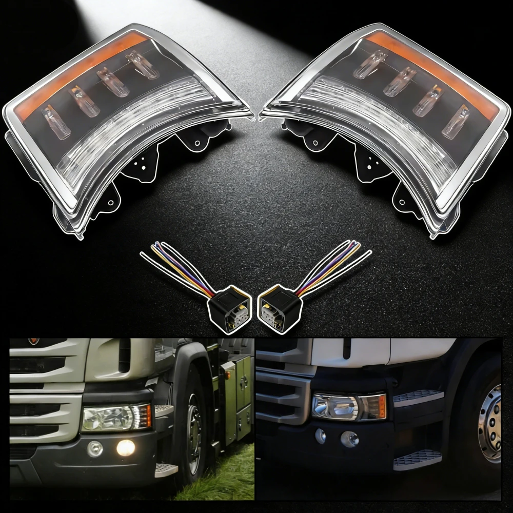 2 szt. LED-owych świateł narożnych do ciężarówek Scania R450 R730 P450 R420 R500 R520 R620, kierunkowskazy, reflektory z 6-pinowym złączem, części zamienne