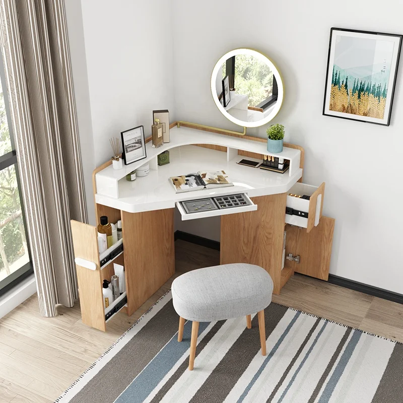 

for LED Mirror Bedroom Furniture Dressing Table Corner Make up Wood Dresser