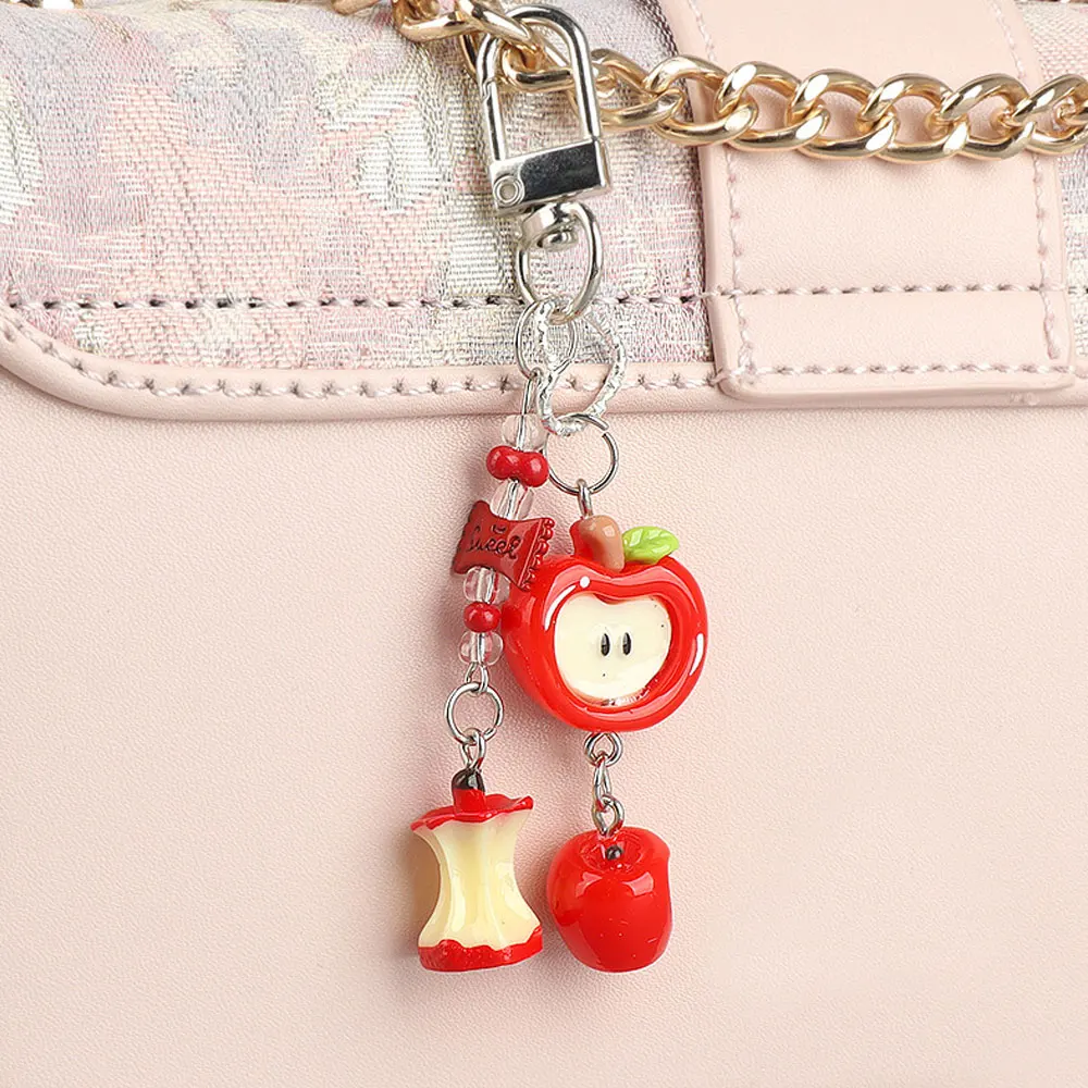 Green and Red Apple Pendant, Mobile Phone Lanyard, Personalized Bag Decoration Pendant, Cute Keychain