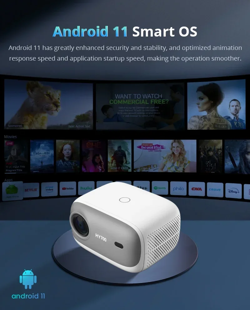 أحدث hy700 L009AQ ثلاثية الأبعاد 4K المحمولة بيكو العارض شاشة تعمل باللمس الذكية أندرويد DLP متعاطي المخدرات التركيز التلقائي جهاز عرض المسرح المنزلي