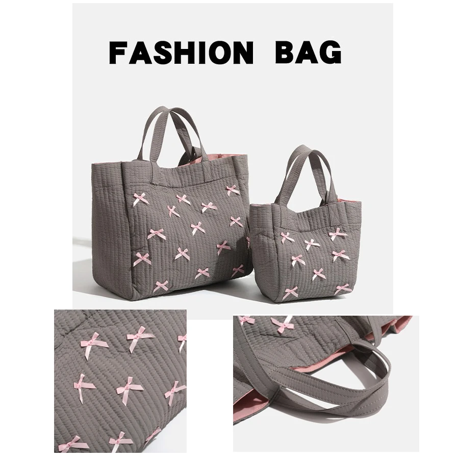 2024 New Women\'s Bag Solid Color Tote Bag Commuting Shoulder Bag Fashion Bow Simple Large Capacity Handbag Small Big Size