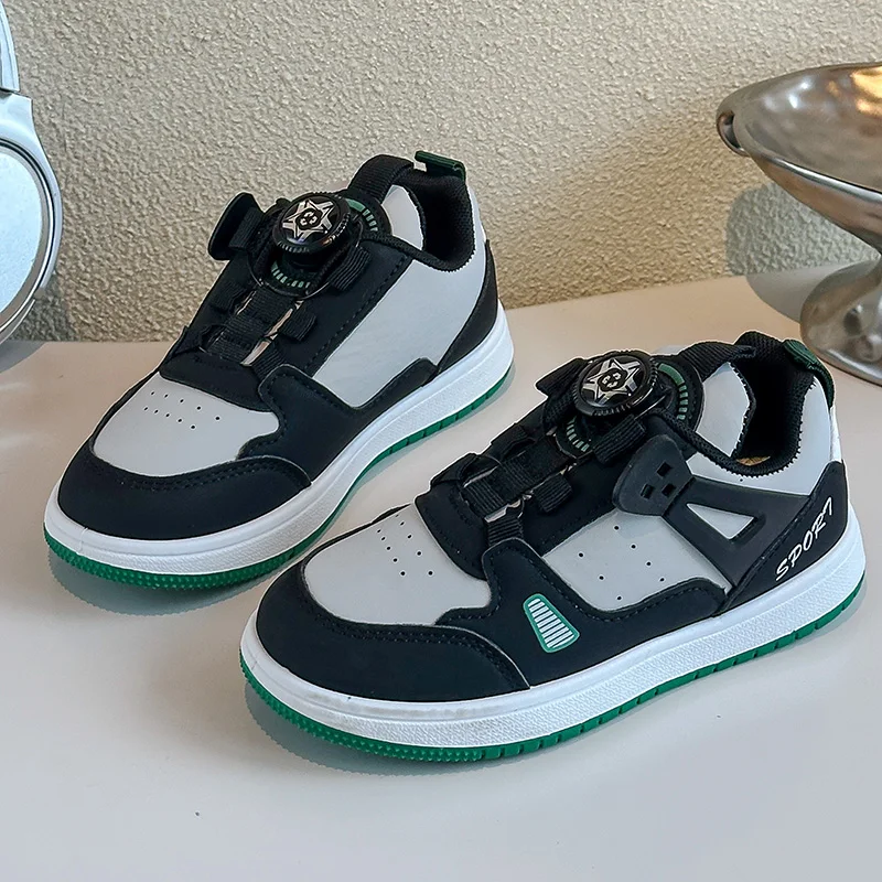 Children Casual Shoes Thick Soft Sole Kids Sports Shoes with Rotating Buttons 2025 New Boys Girls Sneakers Non-slip Toes Capped