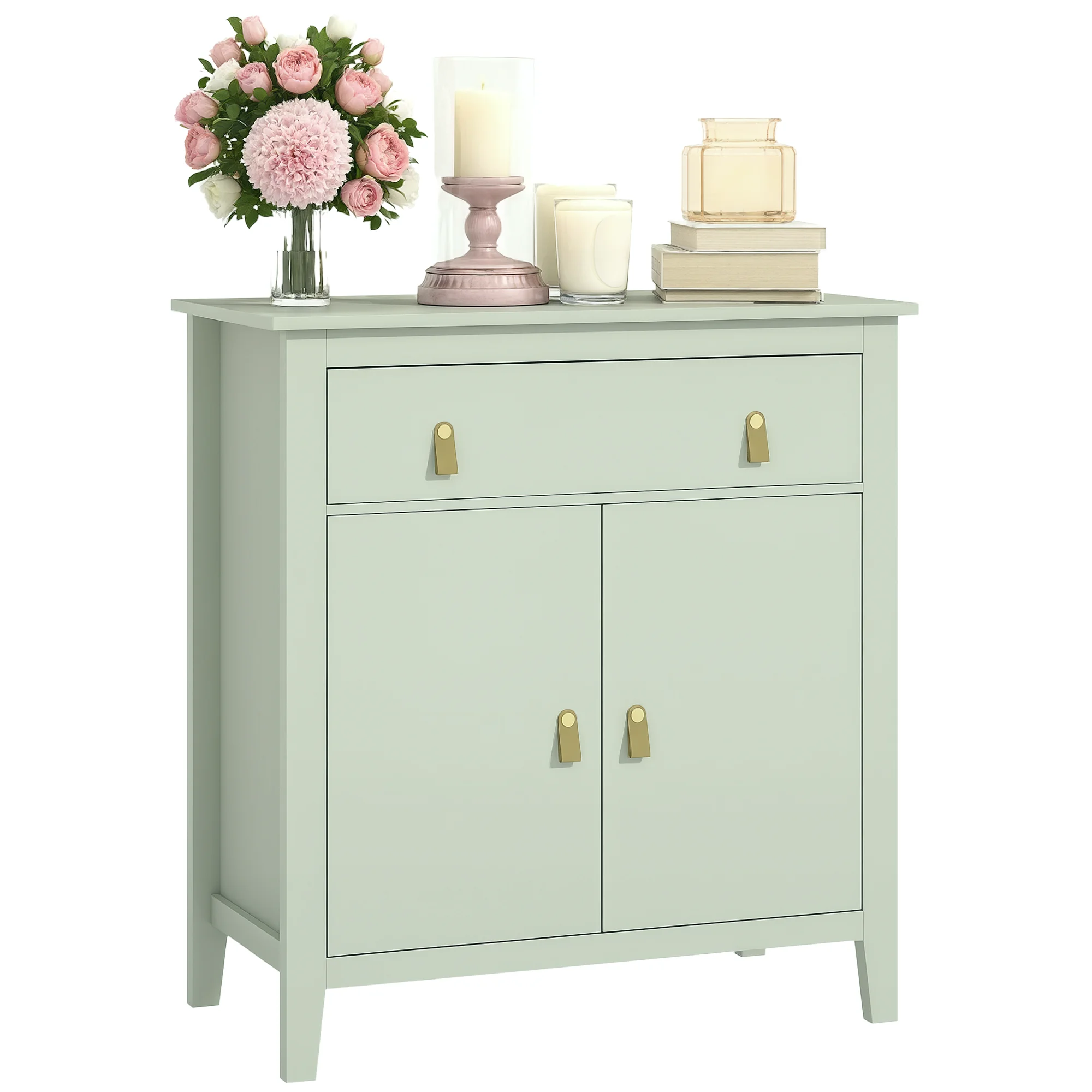 HOMCOM Buffet da soggiorno, mobile contenitore con cassetto, doppia anta, ripiano regolabile, maniglie in PU, stile moderno, credenza da ingresso