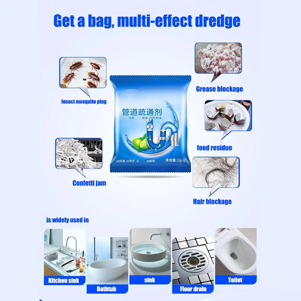 Pipe Dredging Powder Kitchen Pipe Dredger Drainage Ditch Cleaning Deodorization Toilet Sink Strong Dredging Detergent Sewer Hair