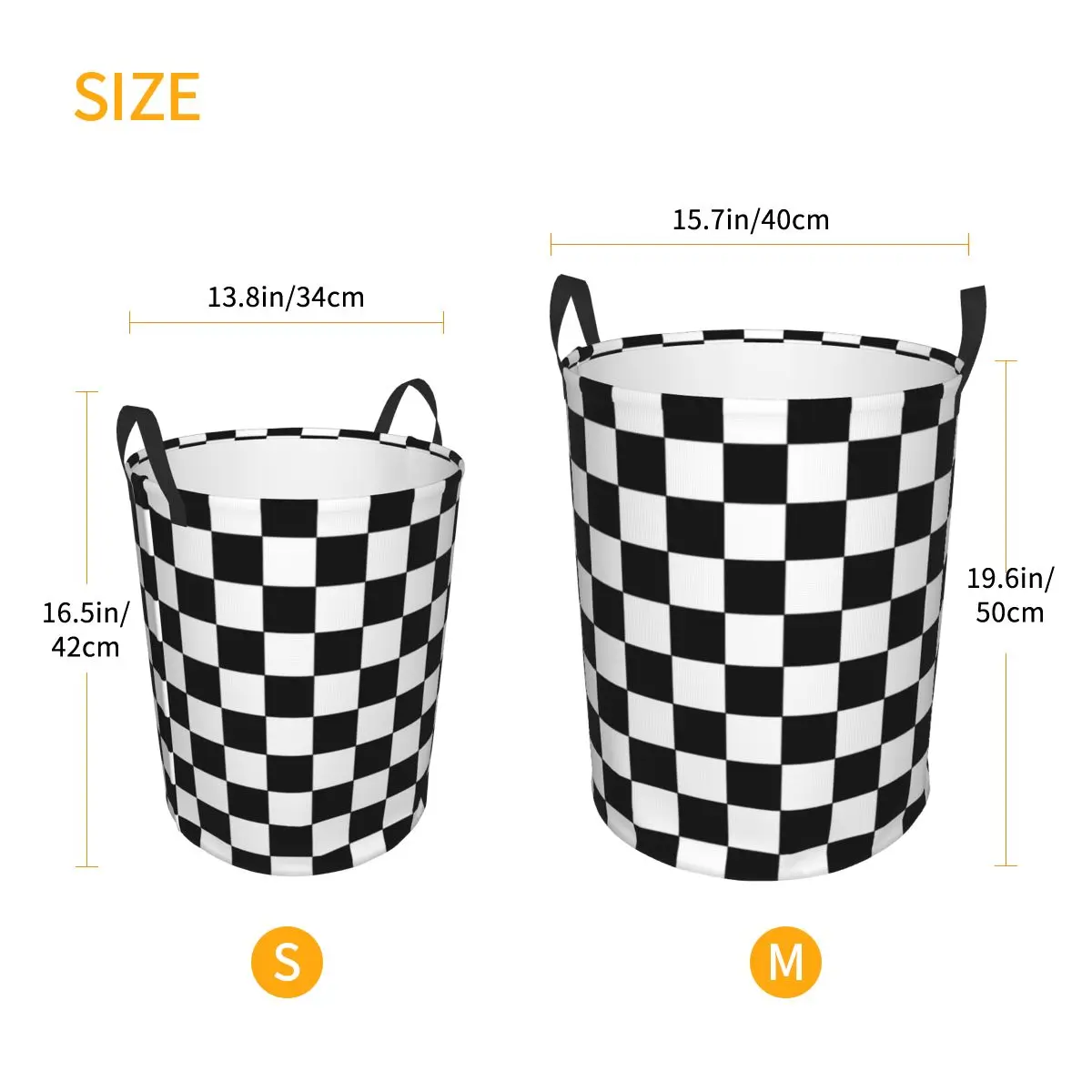 Custom Black And White Checkered Laundry Basket Collapsible Large Clothing Storage Bin Geometric Checkerboard Baby Hamper