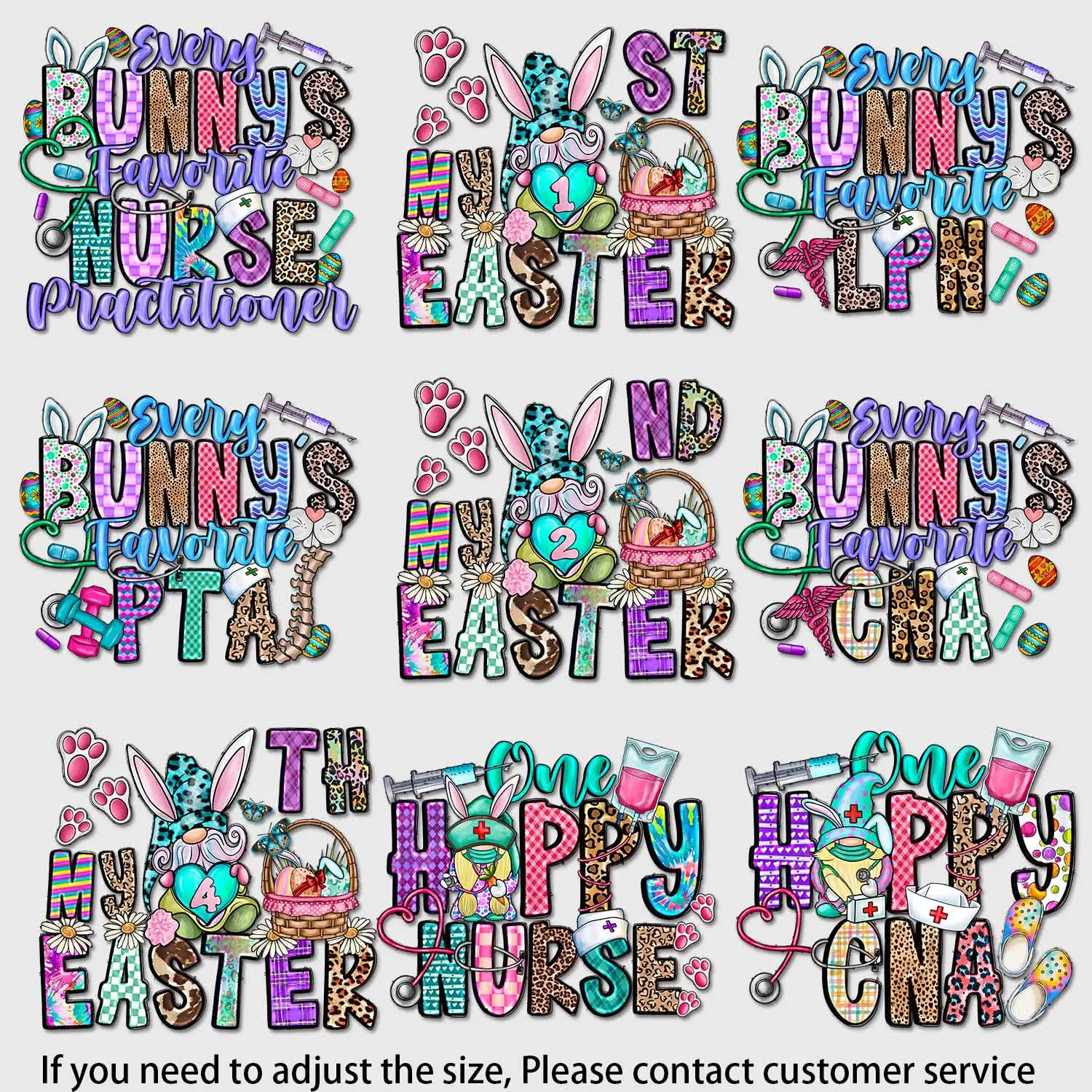 Iron-on Decal Cute nurse and teacher themed Easter stickers Patches on Clothes Various colors Easy to Use DIY Decoration