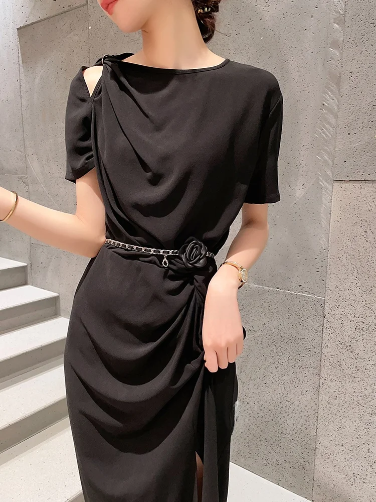 

Ele Slimming Dr Summer New Sle High Waist Split Midi Skirt Hand Holding Rose Wild And Ele Commute Sle ort Sl...