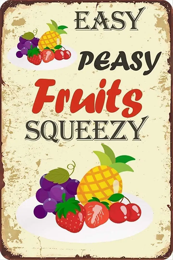 Frutas squeezy cartaz de metal frutas sinal de metal loja arte da parede placa casa cozinha café bar restaurante decoração da parede alumínio metal sig