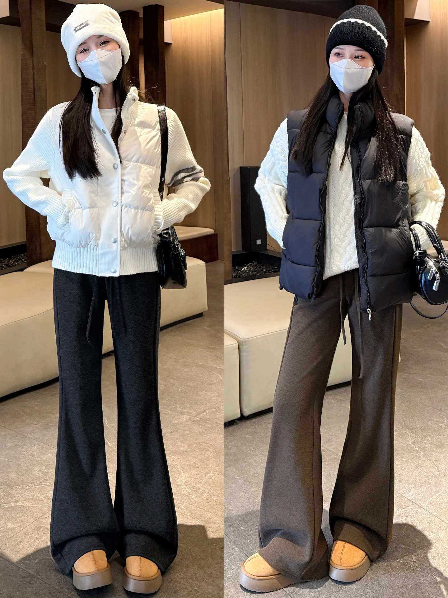 Spodnie damskie z wełny karmelowej, rozszerzane, z wysokim stanem, ocieplane, do jogi, sportowe, dresowe, codzienne spodnie na jesień i zimę.