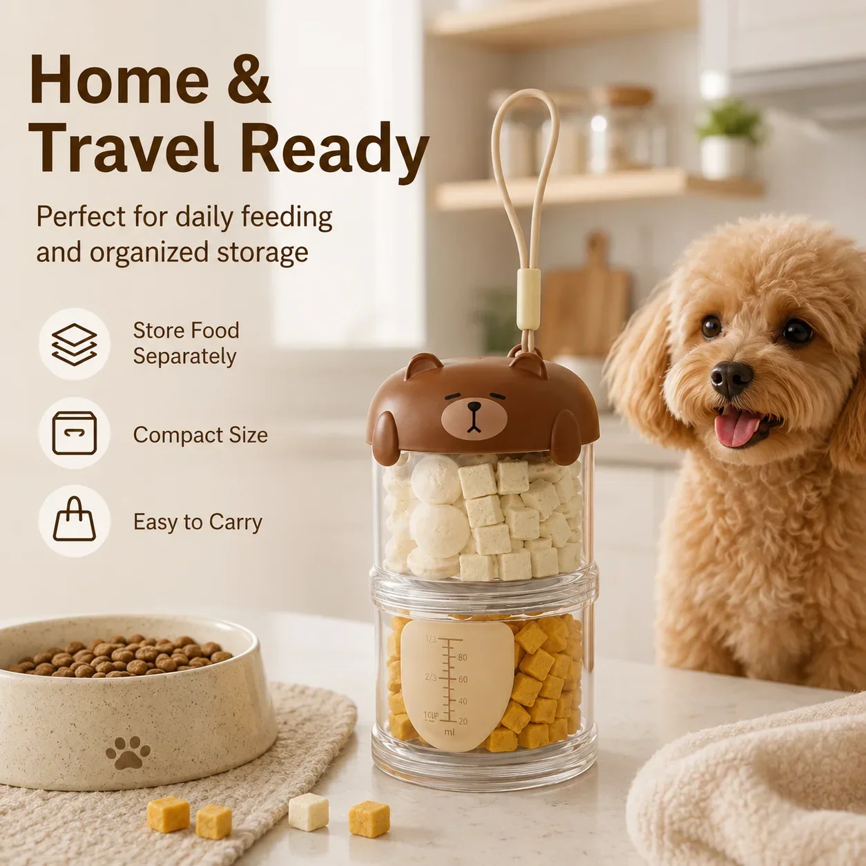 Pet Food Storage Stackable Container, Airtight Multi-Layer Canister for Cat Dog Food, Portable Travel Dry Food Storage