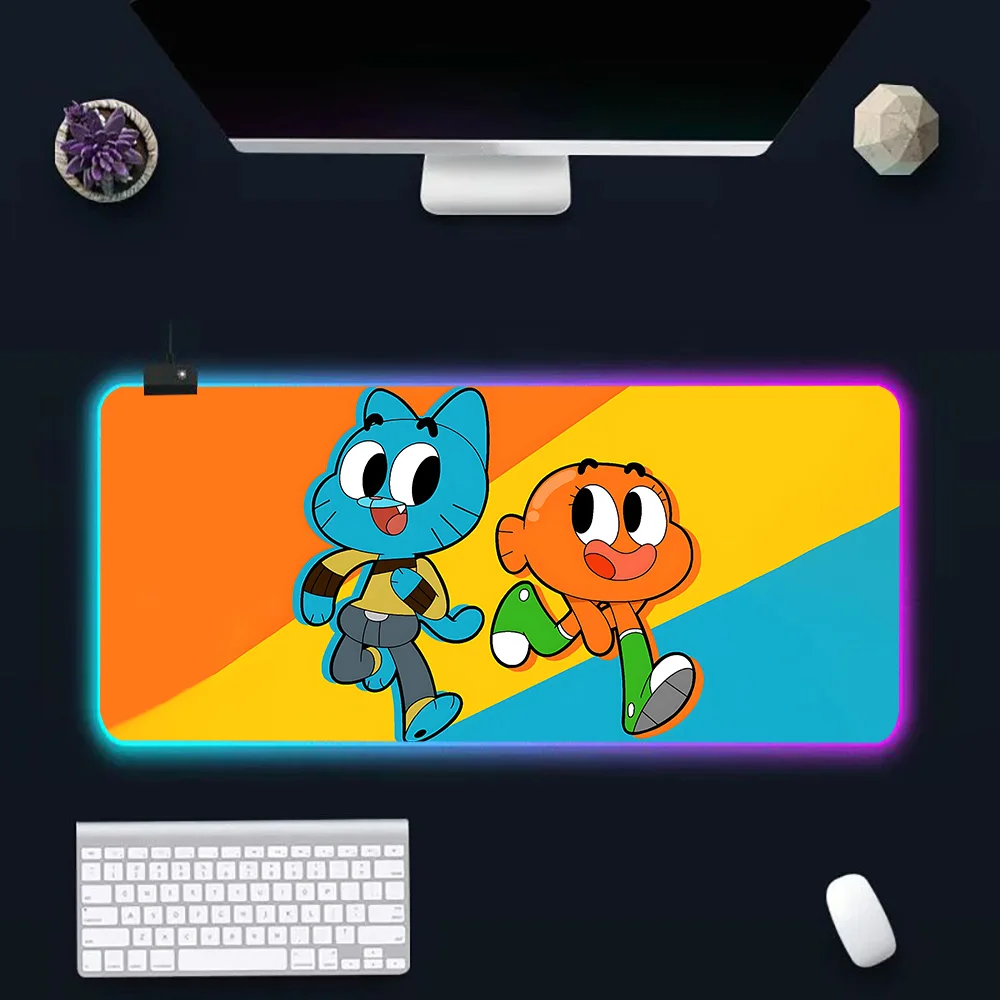 Cute Anima Amazing World Gumball RGB Pc Gamer Keyboard Mouse Pad Mousepad LED Glowing Mouse Mats Rubber Gaming Computer Mausepad