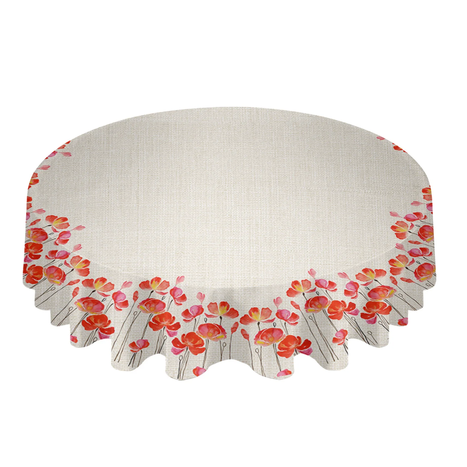 Abstract Geometric Poppies Round Tablecloth Wedding Hotel Table Cover Holiday Dining Table Waterproof Tablecloth